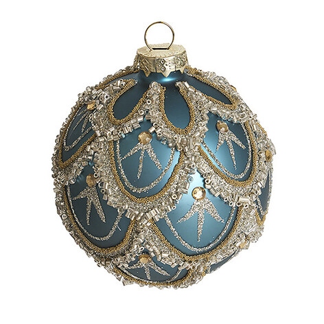 Шар 8см "венецианское кружево" лазурный матовый (стекло)