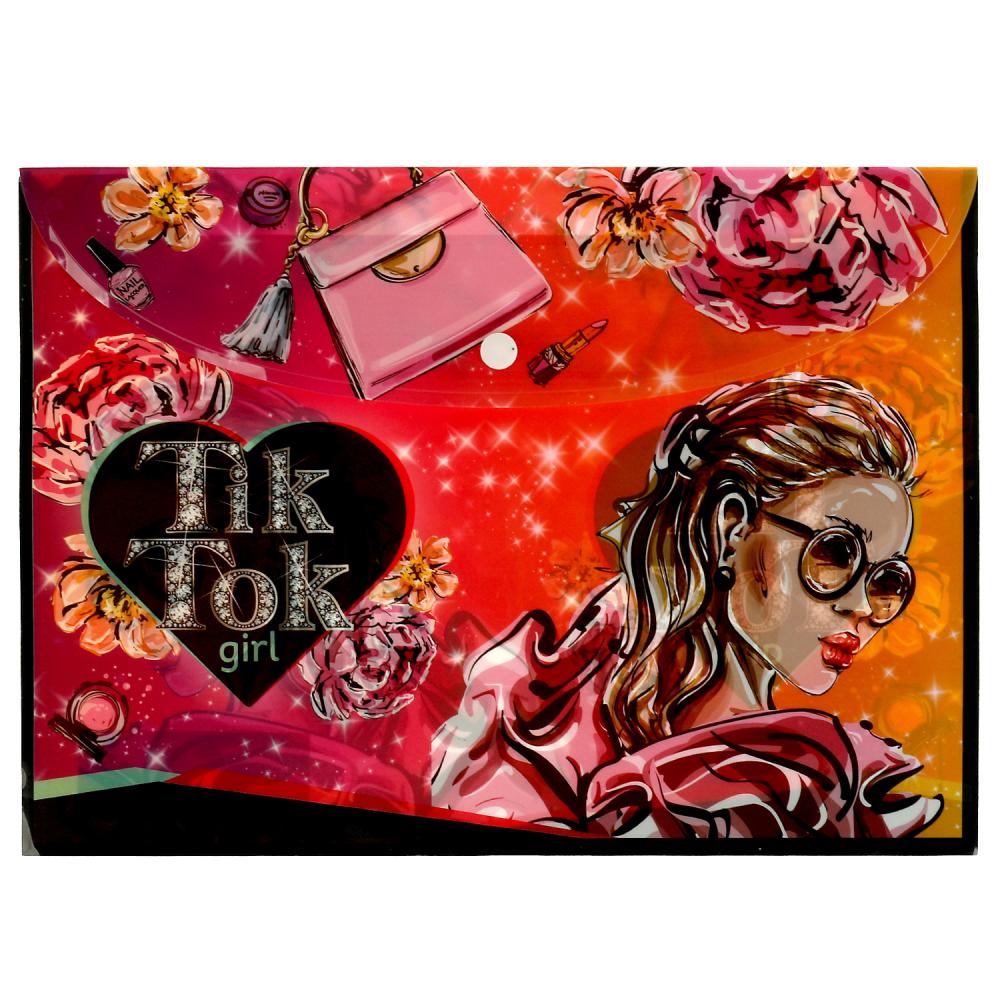 Папка-конверт с кнопк. а4 150мкм "tik tok girl"