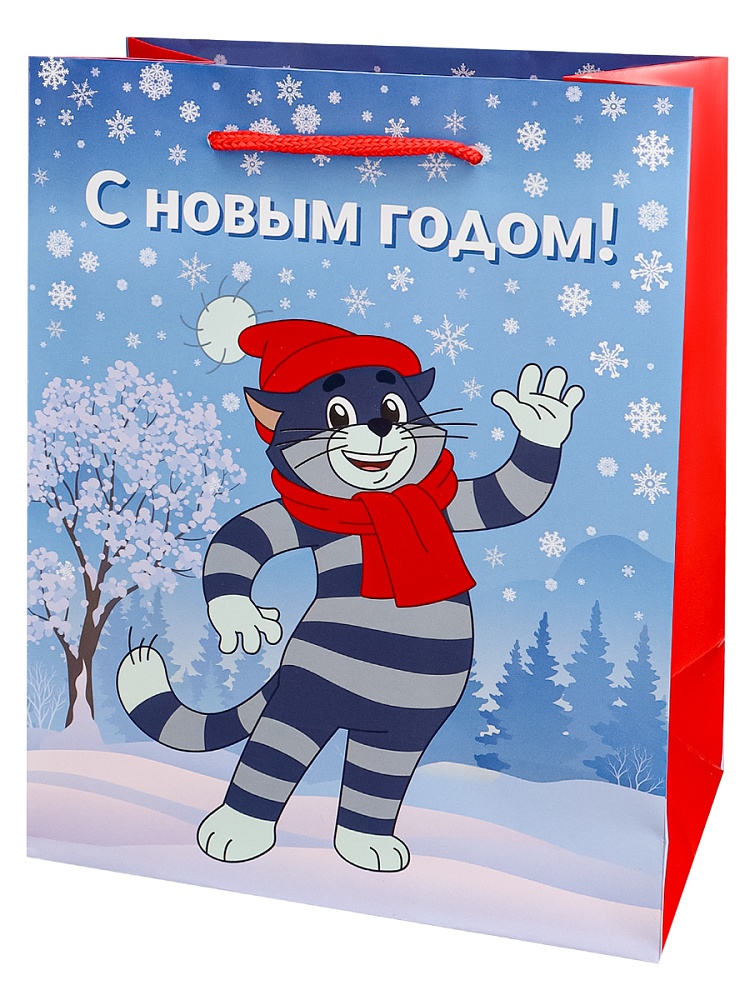 Пакет подарочный "новогодний котик" (18х23х10см)
