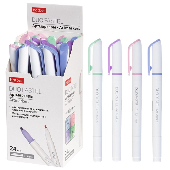 маркер для скетчинга "hatber duo" pastel конус/резец 1мм/5мм ассорти 4 цвета Маркер для скетчинга "hatber duo" pastel конус/резец 1мм/5мм ассорти 4 цвета