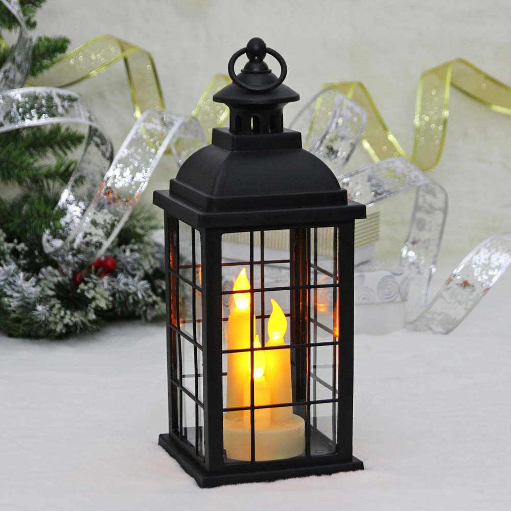 фигура светодиодная фонарь со свечками "тёплое пламя" чёрный 13х13х33см на батарейках Фигура светодиодная фонарь со свечками "тёплое пламя" чёрный 13х13х33см на батарейках