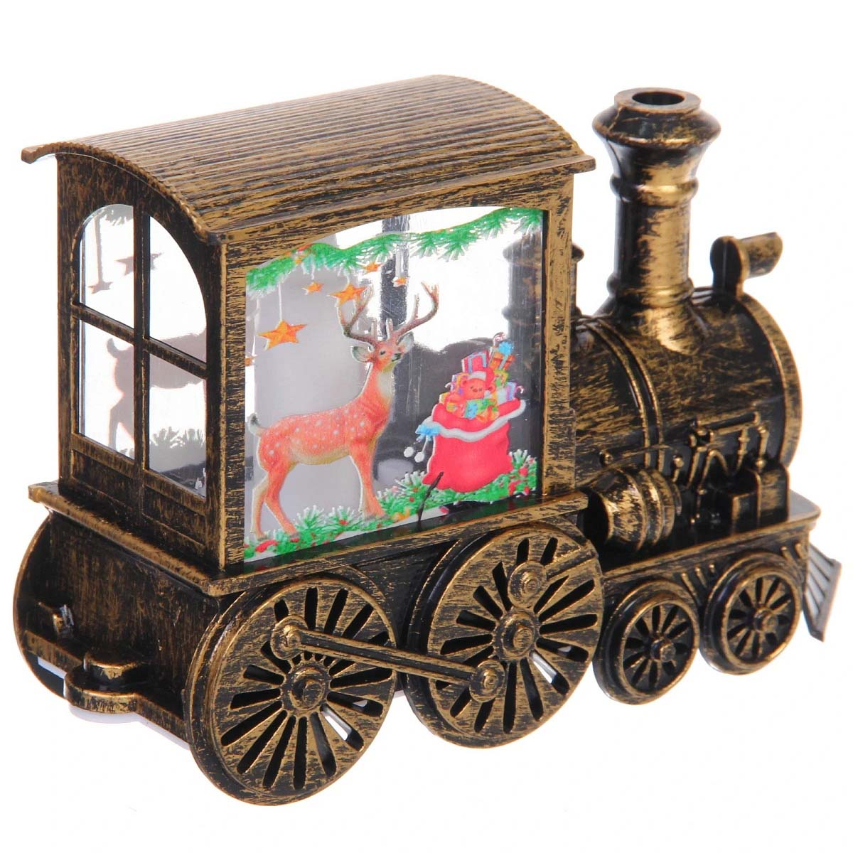 Фигура светодиодная "волшебный паровозик" бронза 8х5х14см на батарейках