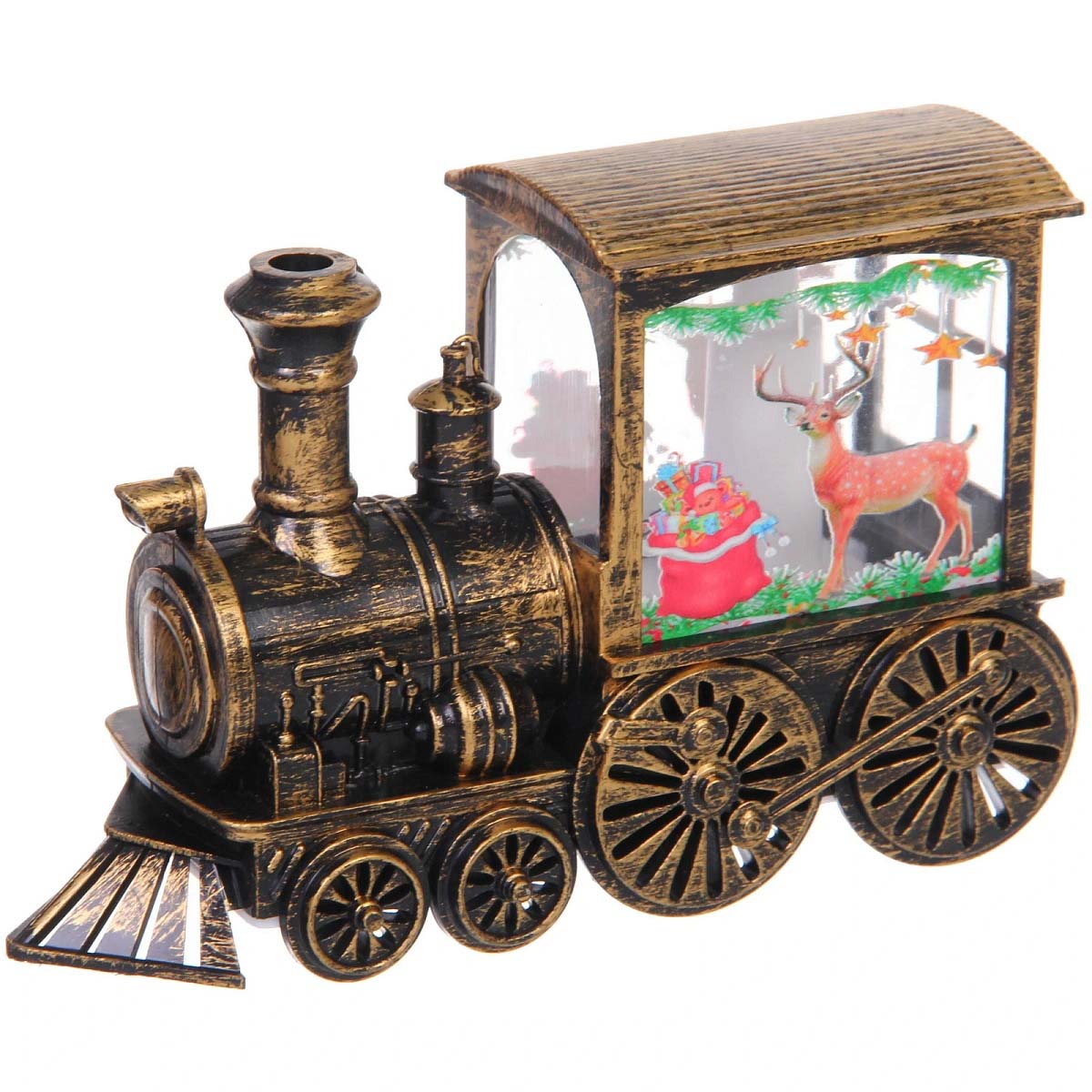 Фигура светодиодная "волшебный паровозик" бронза 8х5х14см на батарейках