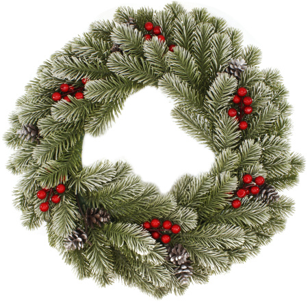 венок хвойный "зимнее волшебство" заснеженный с ягодами и шишками d48см Венок хвойный "зимнее волшебство" заснеженный с ягодами и шишками d48см