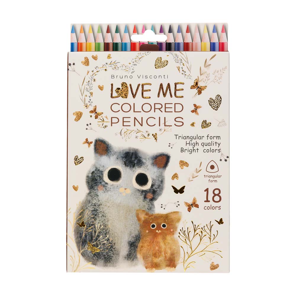 карандаши цветные bruno visconti "love me. котики. счастье" 18цв. трёхгран. Карандаши цветные bruno visconti "love me. котики. счастье" 18цв. трёхгран.