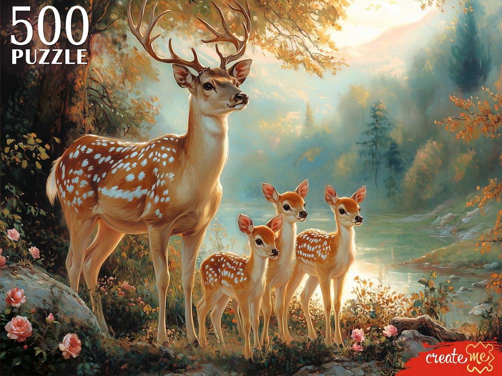 Пазлы 500 дет. "олени у озера" (рыжий кот)