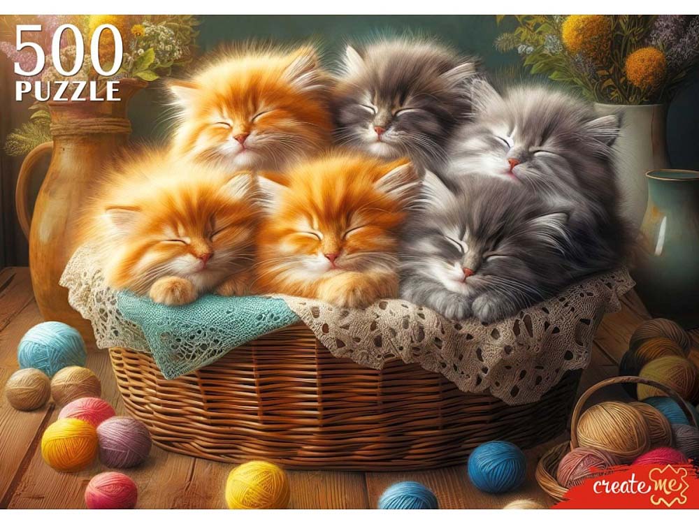 Пазлы 500 дет. "спящие котята" (рыжий кот)