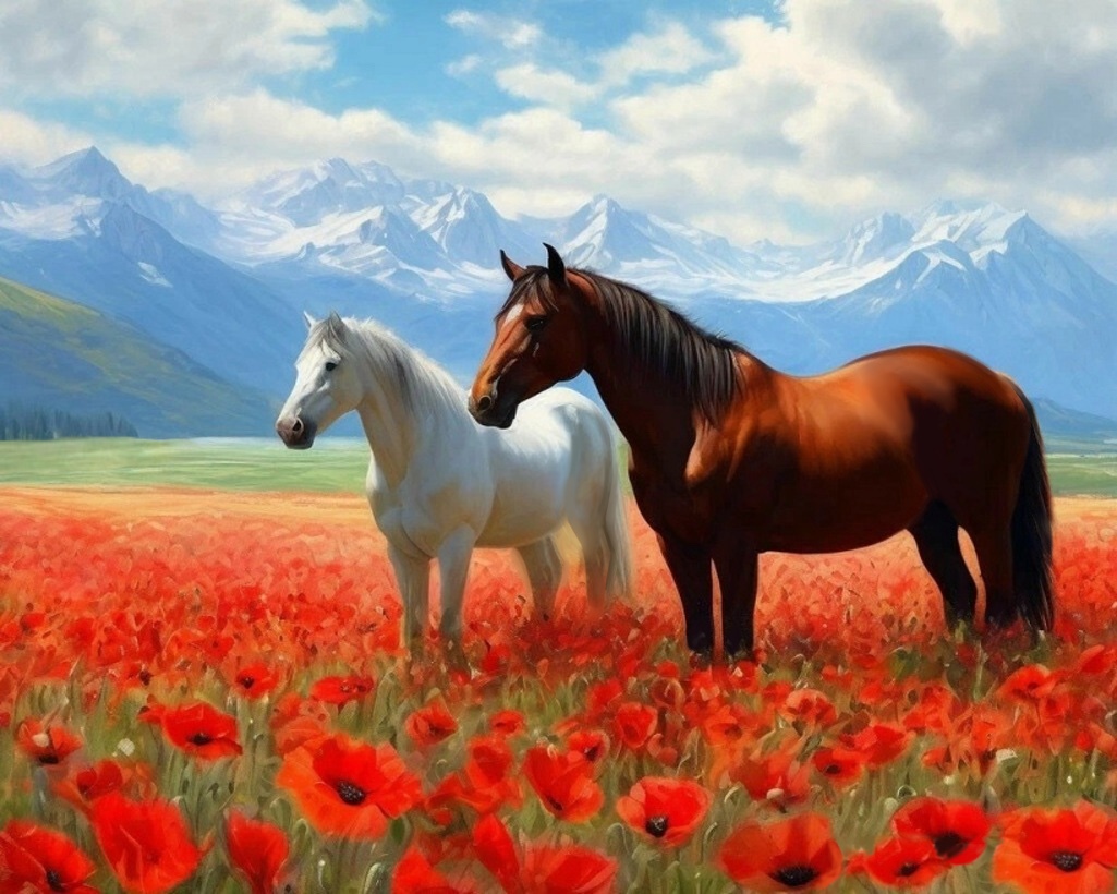 набор д/творч. картина по номерам 40х50см "лошади на маковом поле" Набор д/творч. картина по номерам 40х50см "лошади на маковом поле"