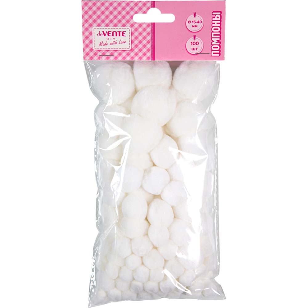 Набор д/творч. помпоны devente "diy" 100шт. белые