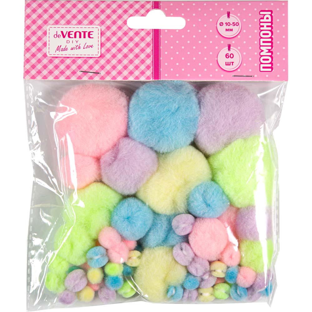 Набор д/творч. помпоны devente "diy" 60шт. цветные