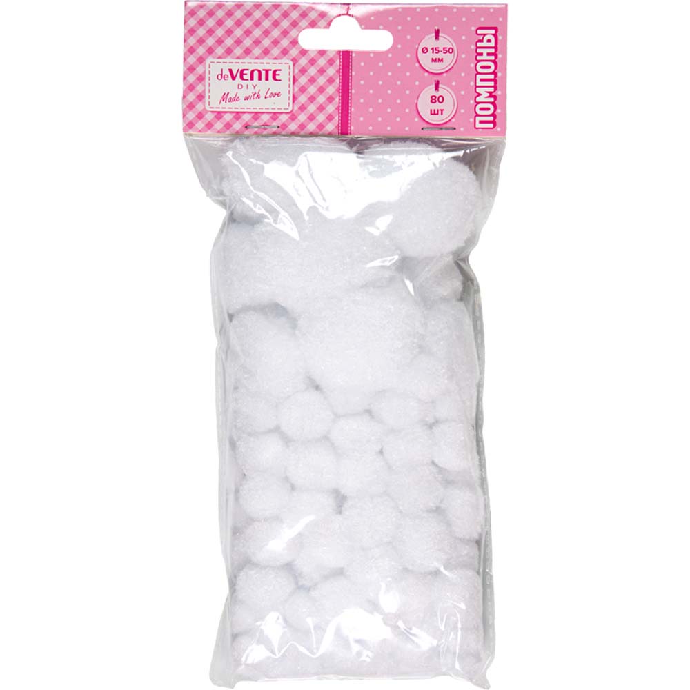 Набор д/творч. помпоны devente "diy" 80шт. белые