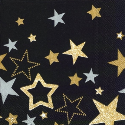 Салфетки бум. 330х330мм 20 шт. 3-сл. "новогодние звезды на черном,"