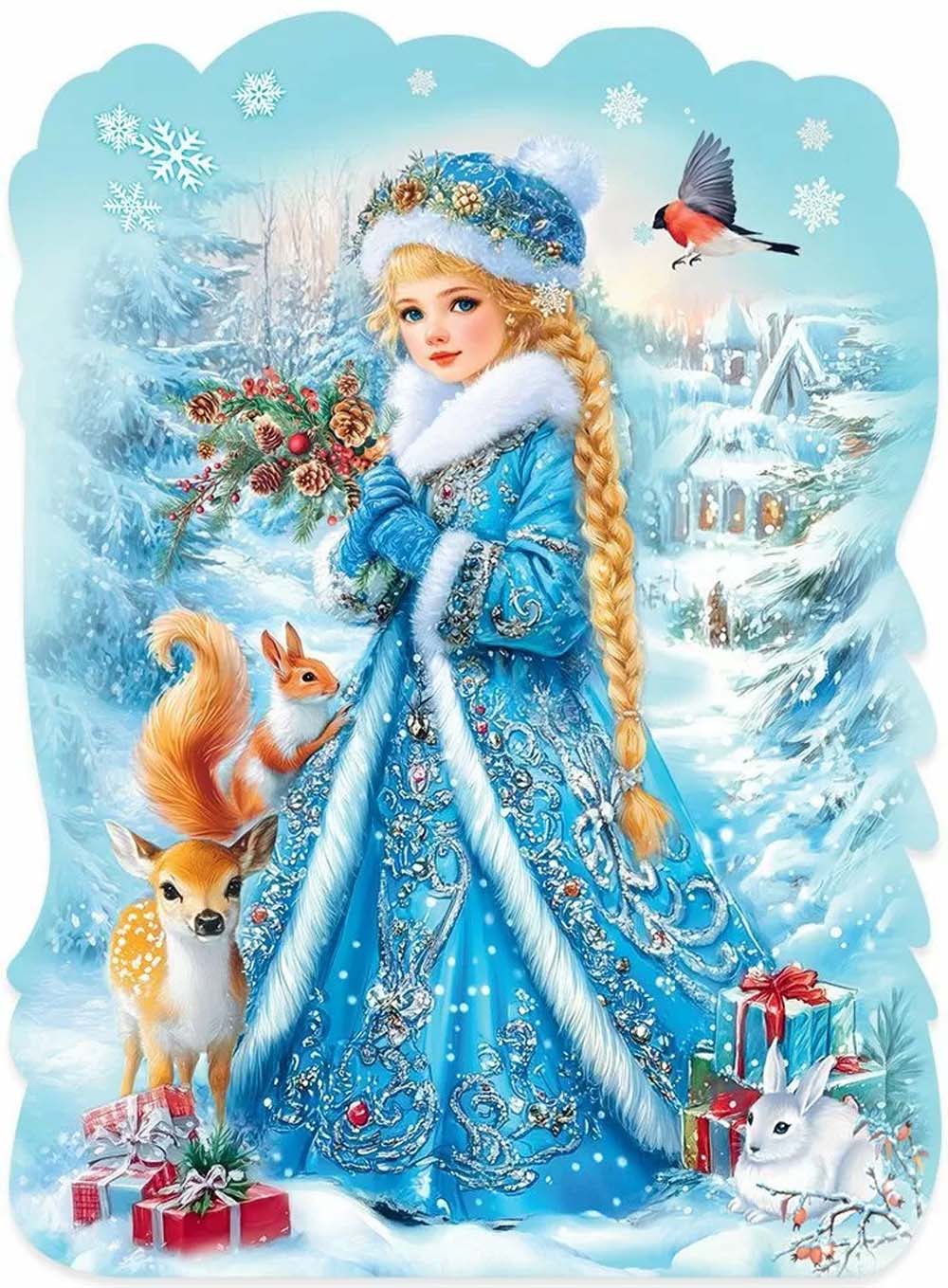 плакат фигурный "снегурочка со зверюшками" 596х440мм Плакат фигурный "снегурочка со зверюшками" 596х440мм