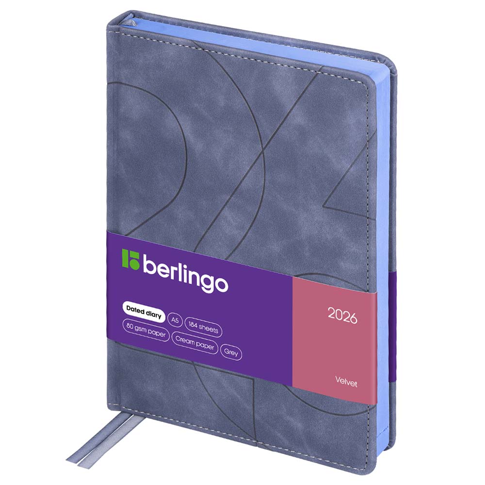 ежедневник 2026 а5 berlingo "velvet" серый с цветным срезом,тонир.блок,кож.зам. Ежедневник 2026 а5 berlingo "velvet" серый с цветным срезом,тонир.блок,кож.зам.