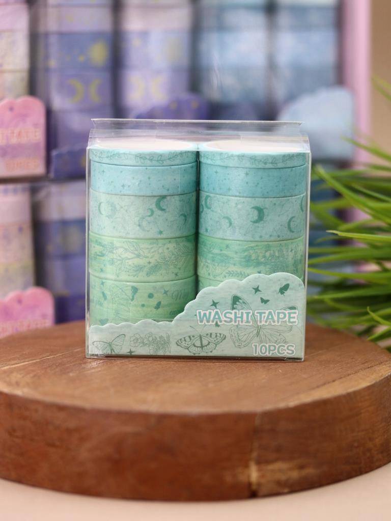 Набор клейкой ленты декор. "night magic" green 10шт