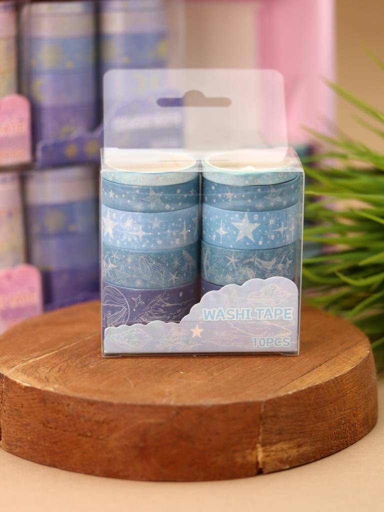 Набор клейкой ленты декор. "night magic" light blue 10шт