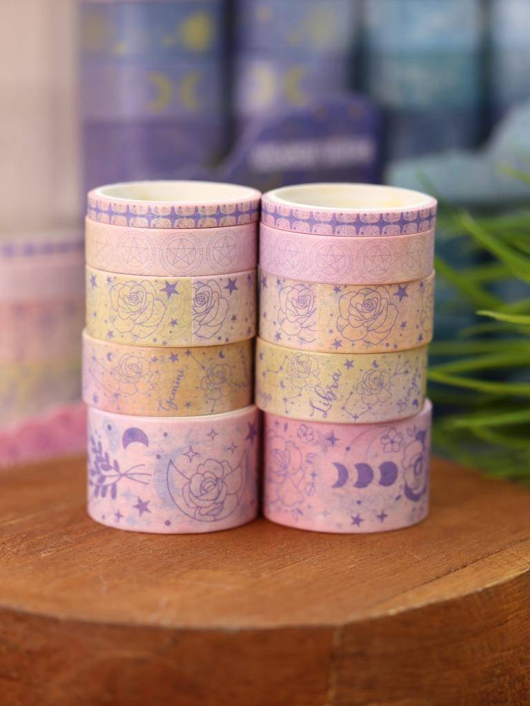 Набор клейкой ленты декор. "night magic" pink 10шт