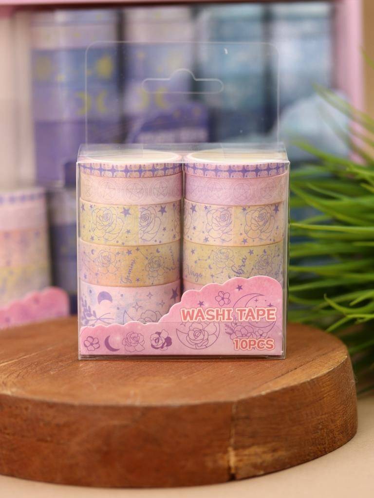 Набор клейкой ленты декор. "night magic" pink 10шт