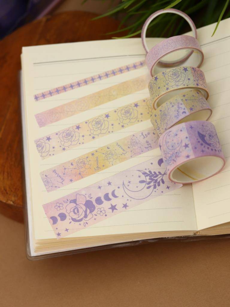 Набор клейкой ленты декор. "night magic" pink 10шт