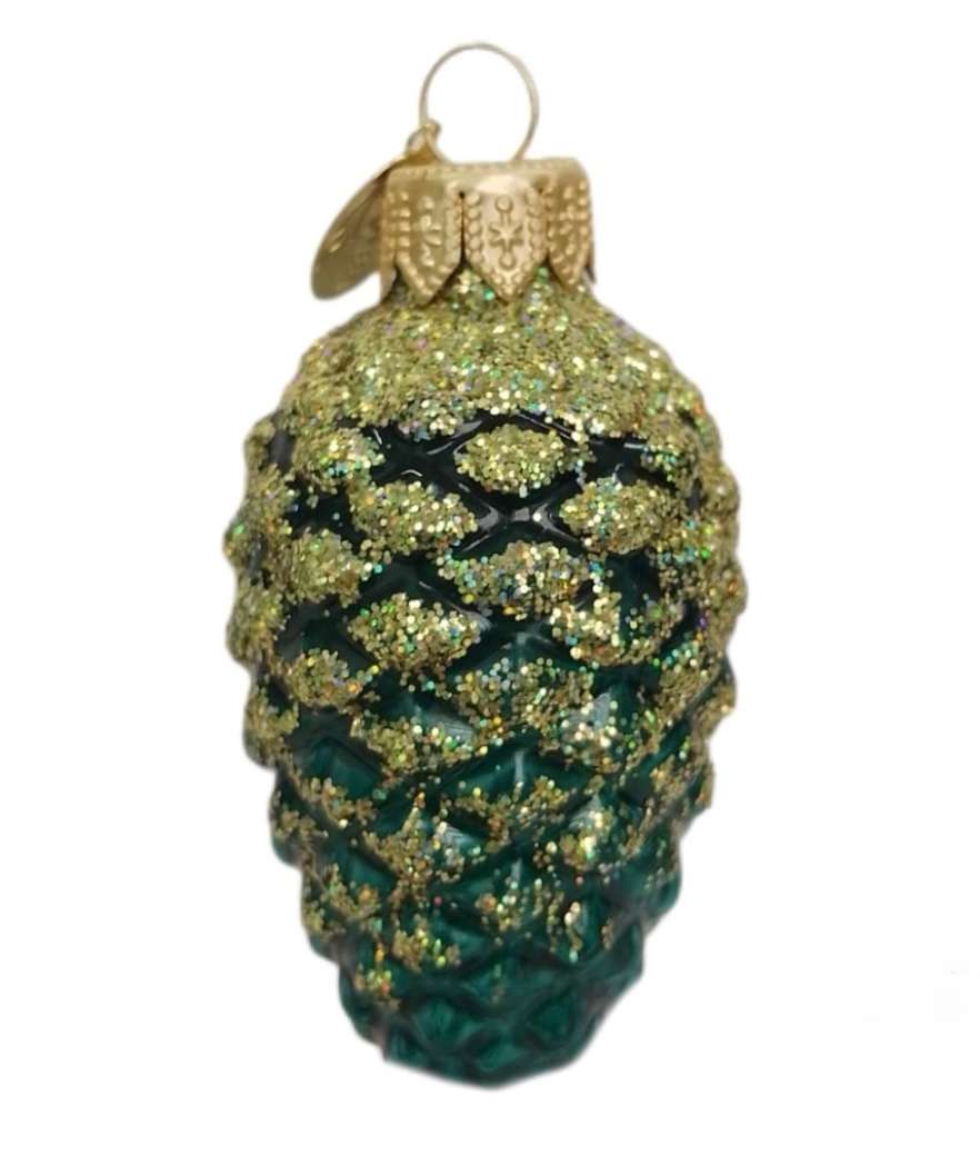 Украшение "шишка в снегу" изумруд 9см (стекло)