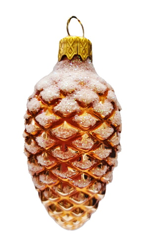 Украшение "шишка в снегу" оранжевая 9см (стекло)
