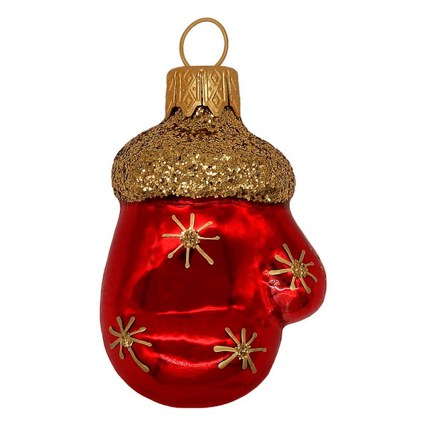 Украшение "варежка" красная 6см (стекло)