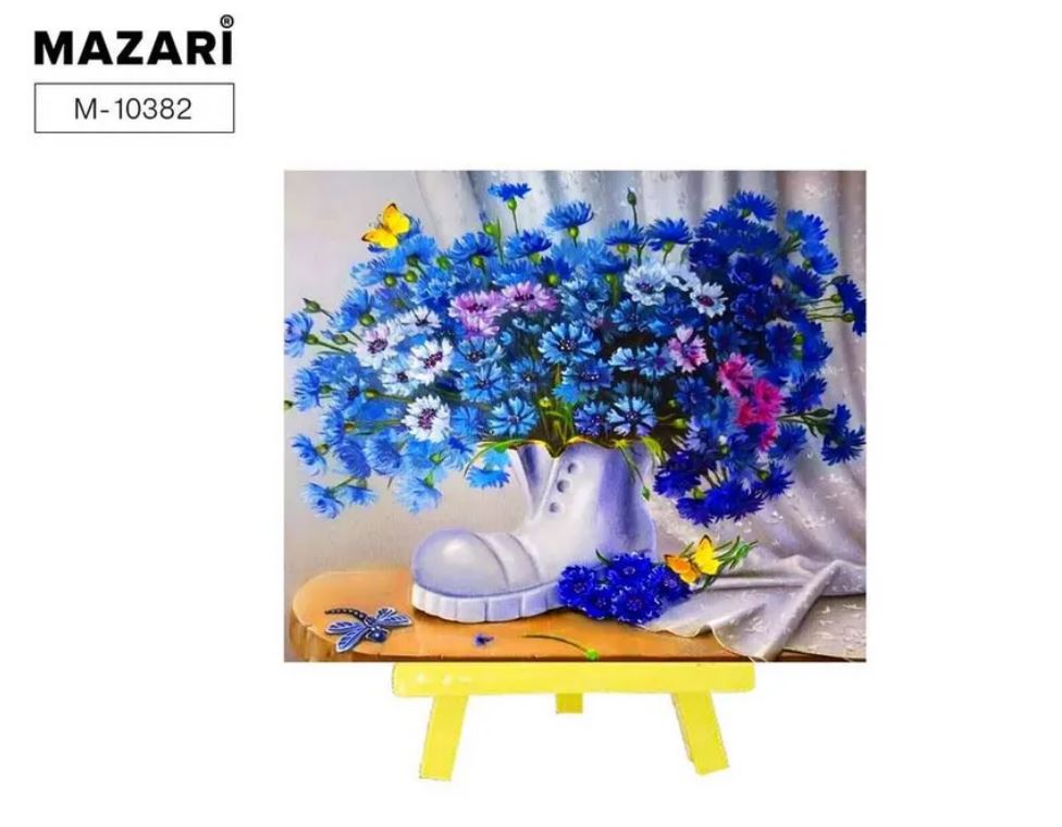 Набор д/творч. алмазная мозаика 21х25см с мольбертом частичная выкладка "букет васильков"