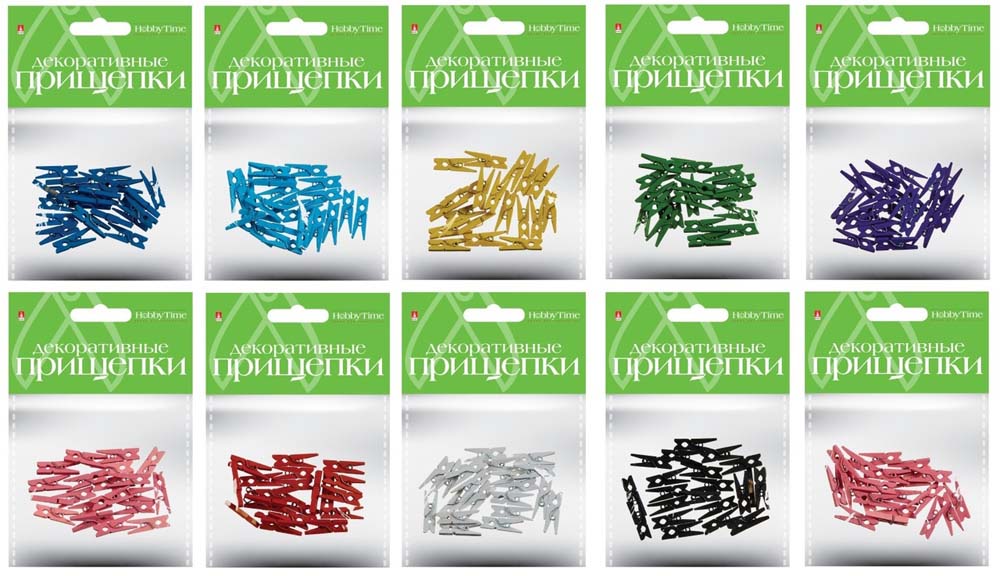 Прищепки декор. 25мм набор №8 "яркие цвета.однотон." (10 в.)