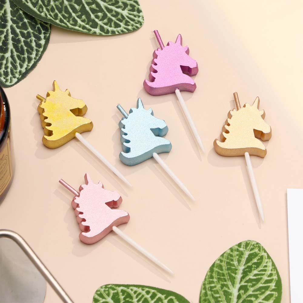 Набор свечей для торта 5шт "блестящие единороги" разноцветные