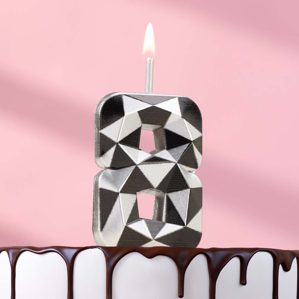 свеча для торта цифра 8 "алмаз" серебристый металлик Свеча для торта цифра 8 "алмаз" серебристый металлик