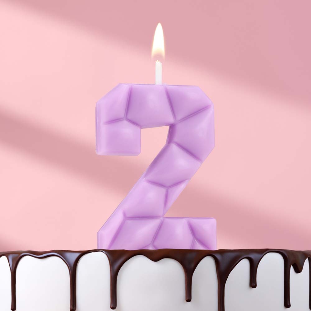Свеча для торта "лед" цифра 2 сиреневая