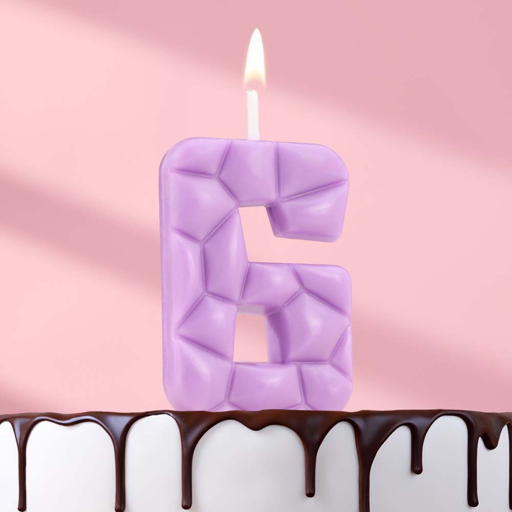 Свеча для торта "лед" цифра 6 сиреневая