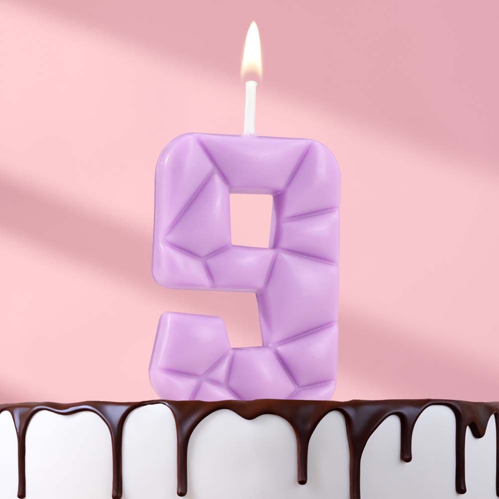 Свеча для торта "лед" цифра 9 сиреневая