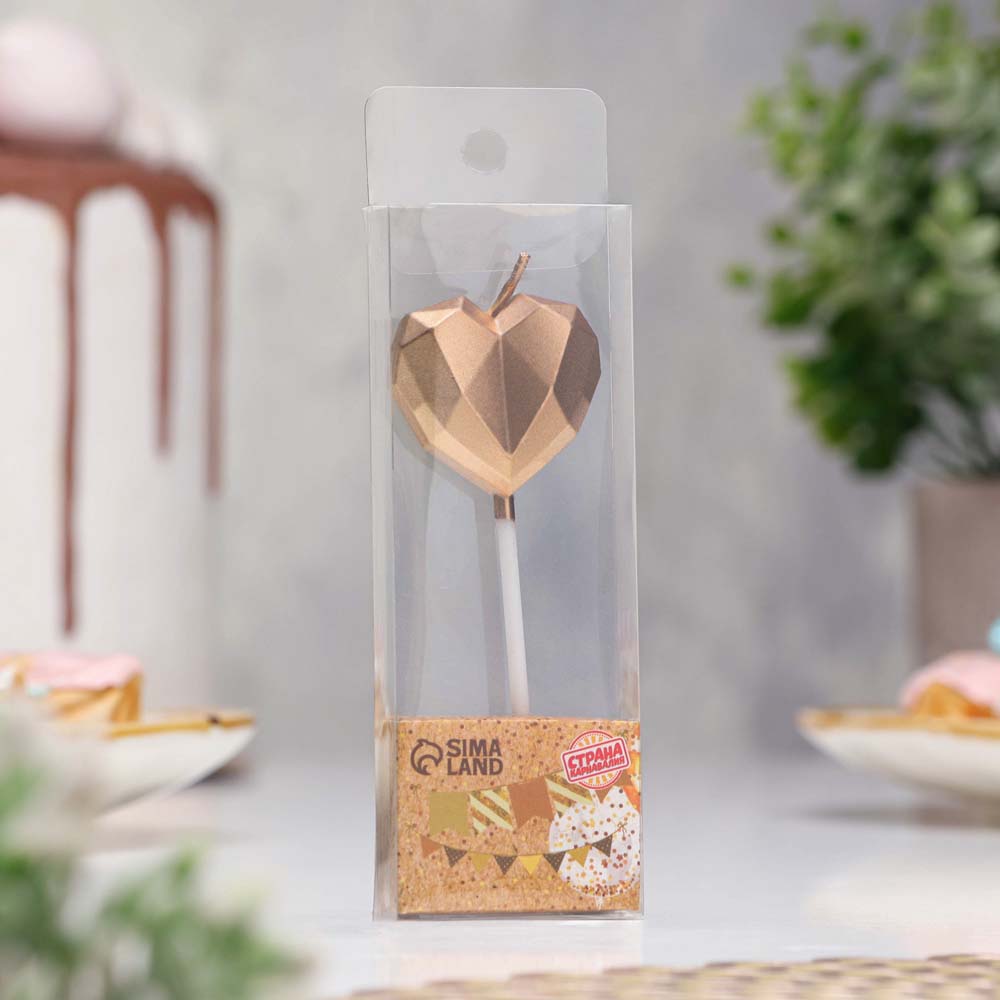 Свеча для торта "сердце" грани шампань