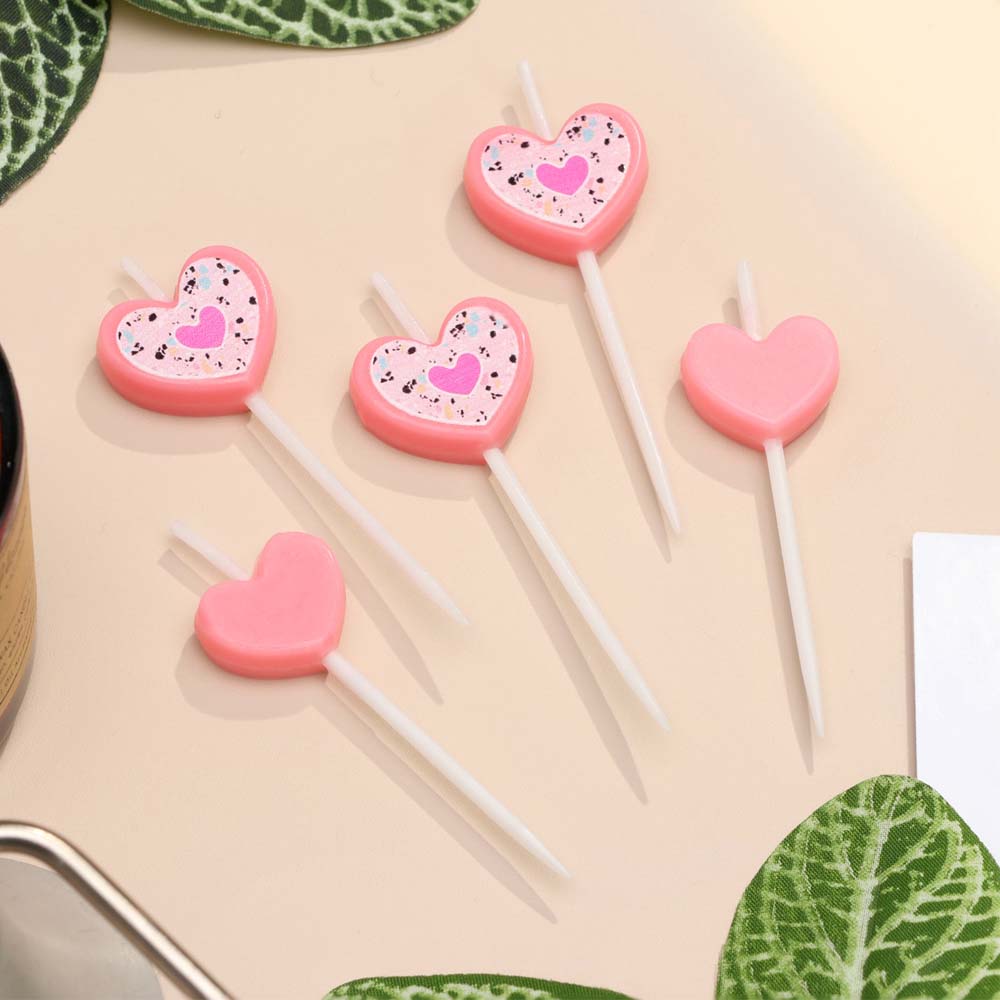 Набор свечей для торта 5шт "сердца" розовые