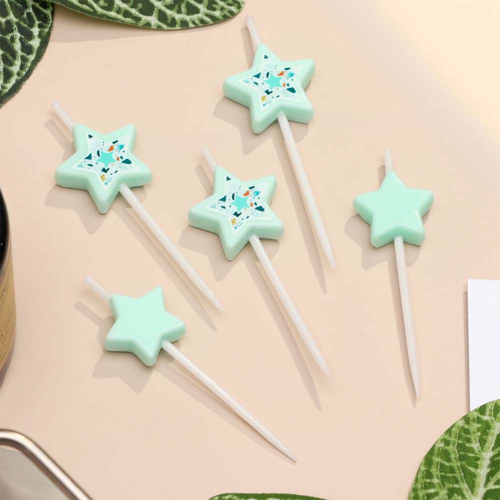 Набор свечей для торта 5шт "звездочки" голубые