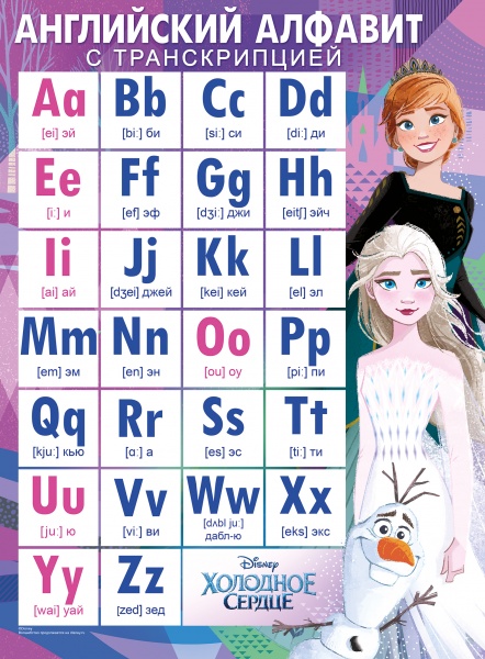 плакат "английский алфавит с транскрипцией" холодное сердце а2 Плакат "английский алфавит с транскрипцией" холодное сердце а2