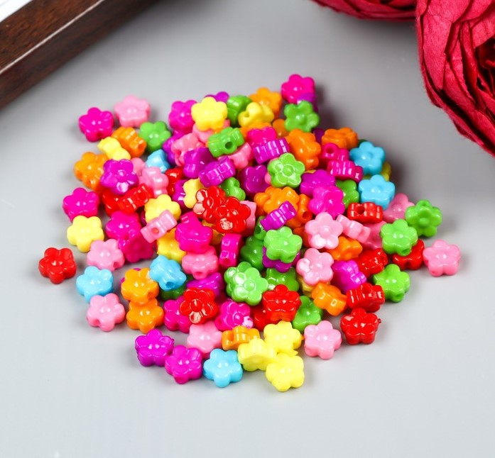 бусины "цветные микро цветочки" 0,4х0,9х0,9см 150шт пластик Бусины "цветные микро цветочки" 0,4х0,9х0,9см 150шт пластик