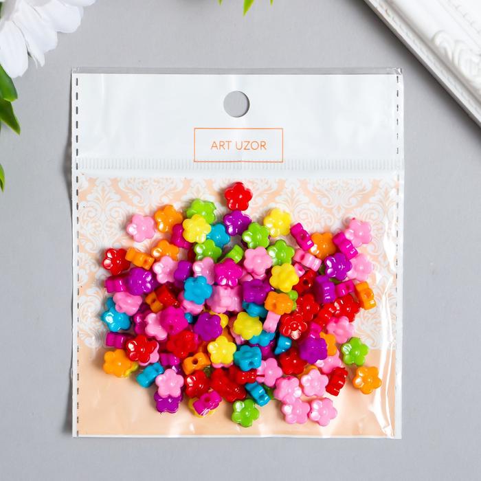 Бусины "цветные микро цветочки" 0,4х0,9х0,9см 150шт пластик