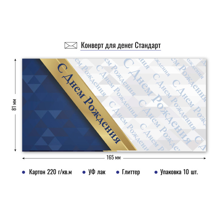 Конверт для денег "с днём рождения" блёстки лак