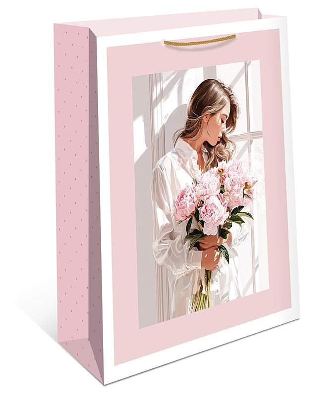 Пакет подарочный "девушка с цветами" (18х22см)