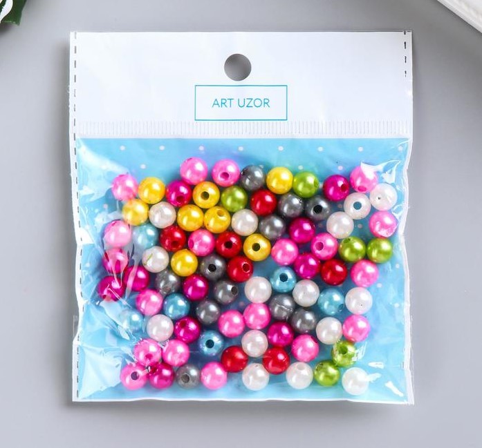 Бусины 0,8см "жемчуг цветной" 20гр пластик