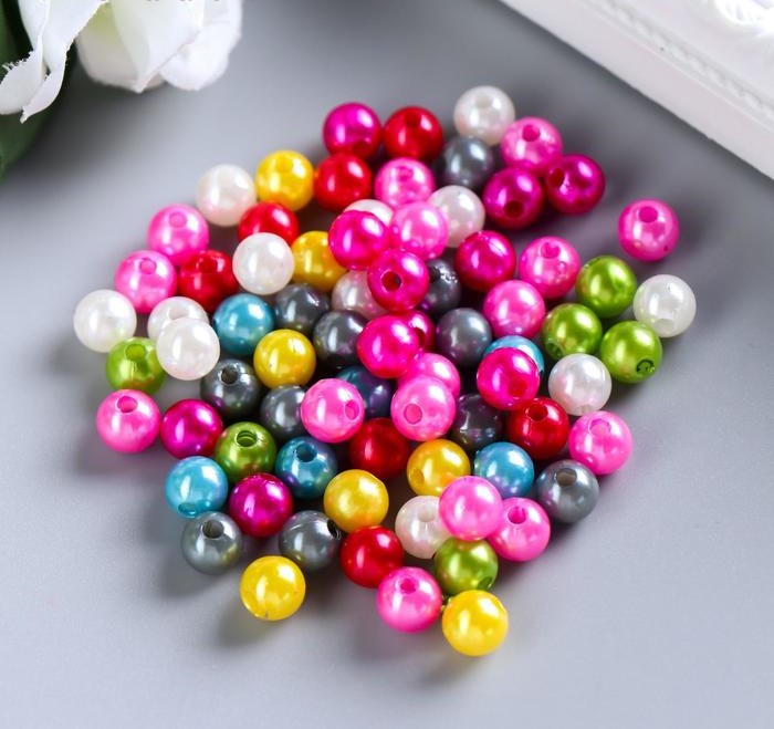 Бусины 0,8см "жемчуг цветной" 20гр пластик