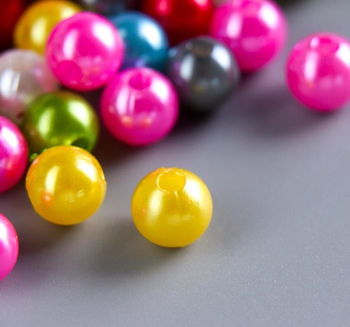 Бусины 0,8см "жемчуг цветной" 20гр пластик