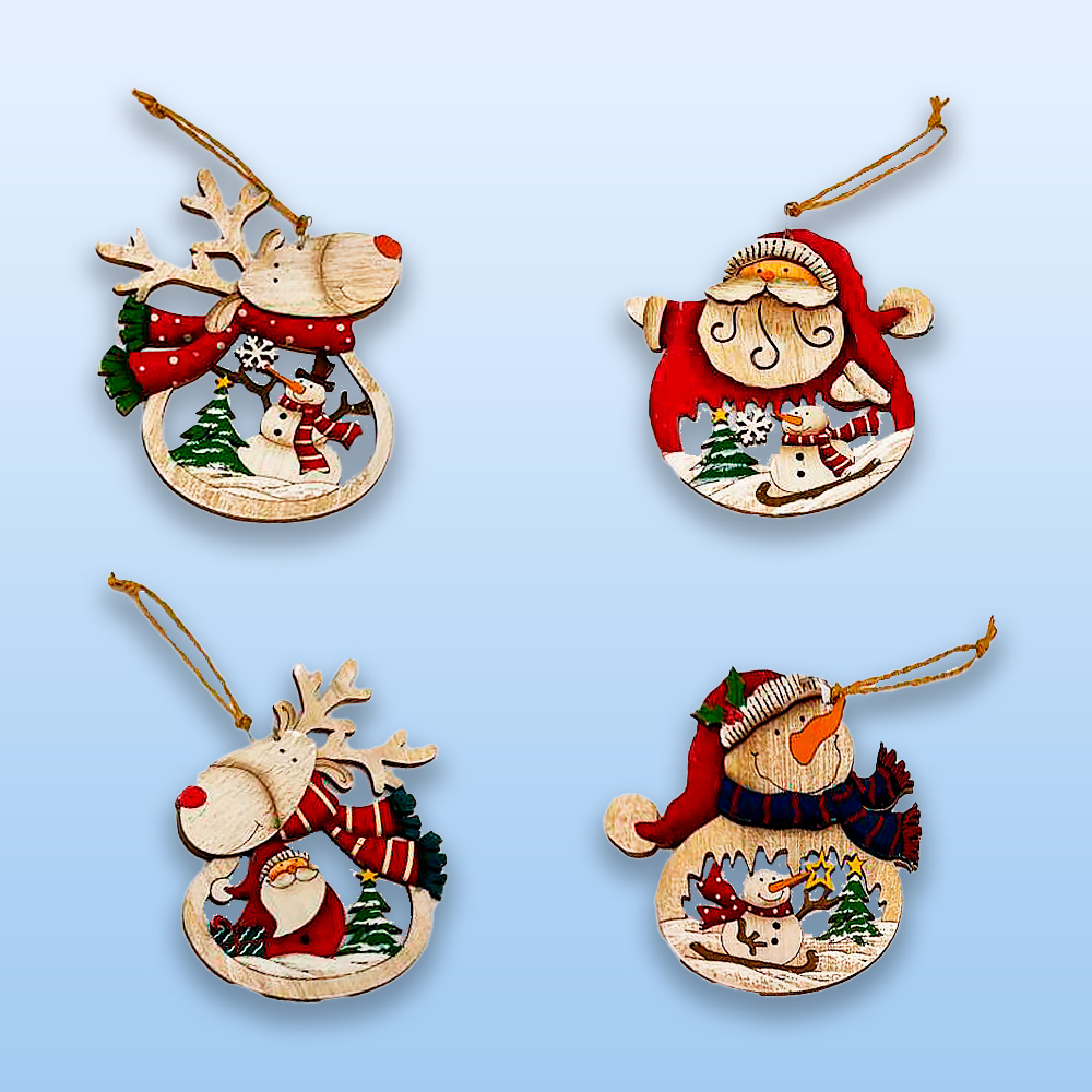 Украшение подвеска "снеговик, дед мороз, олень" дерево 11см асс-т