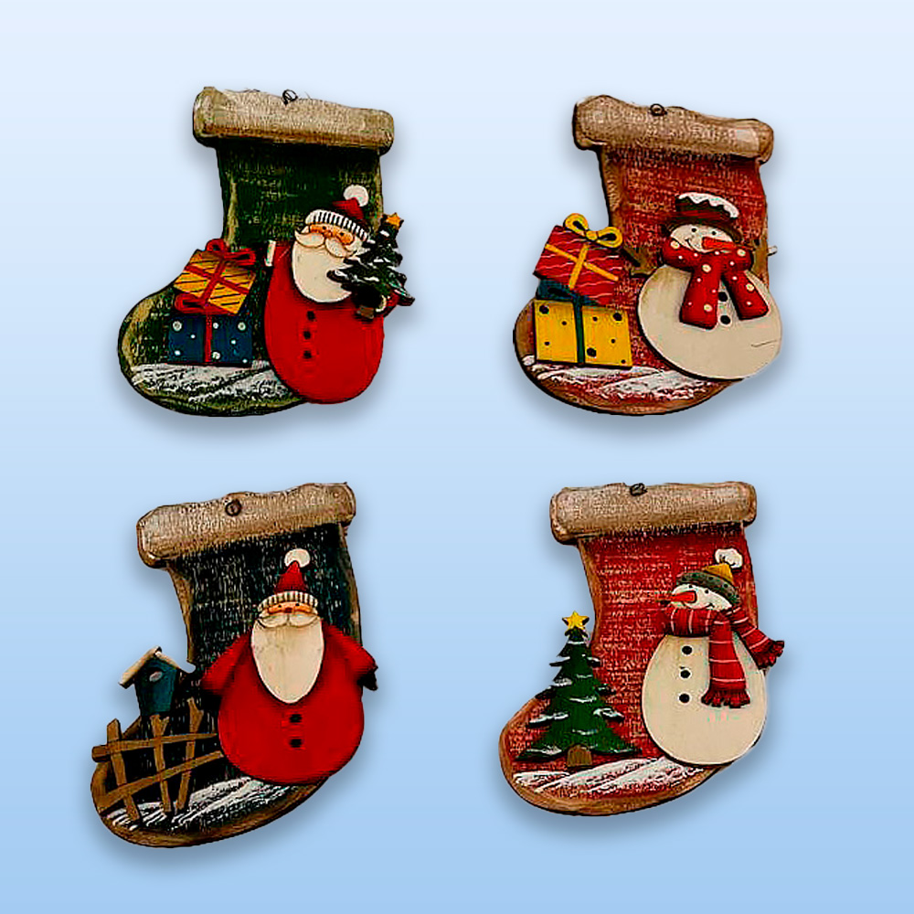 Украшение подвеска "снеговик, дед мороз" дерево 14см асс-т