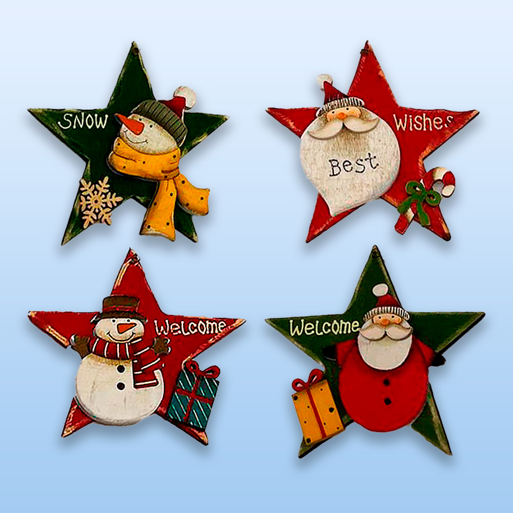 Украшение подвеска "снеговик, дед мороз" дерево 14см асс-т