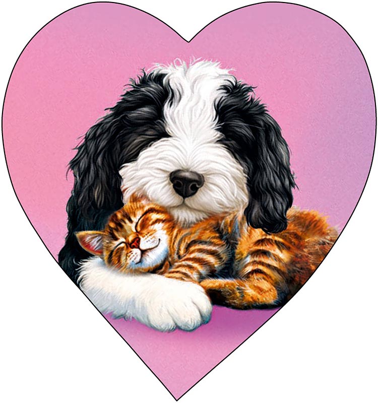 Открытка мини 6х6см "щенок и котёнок"