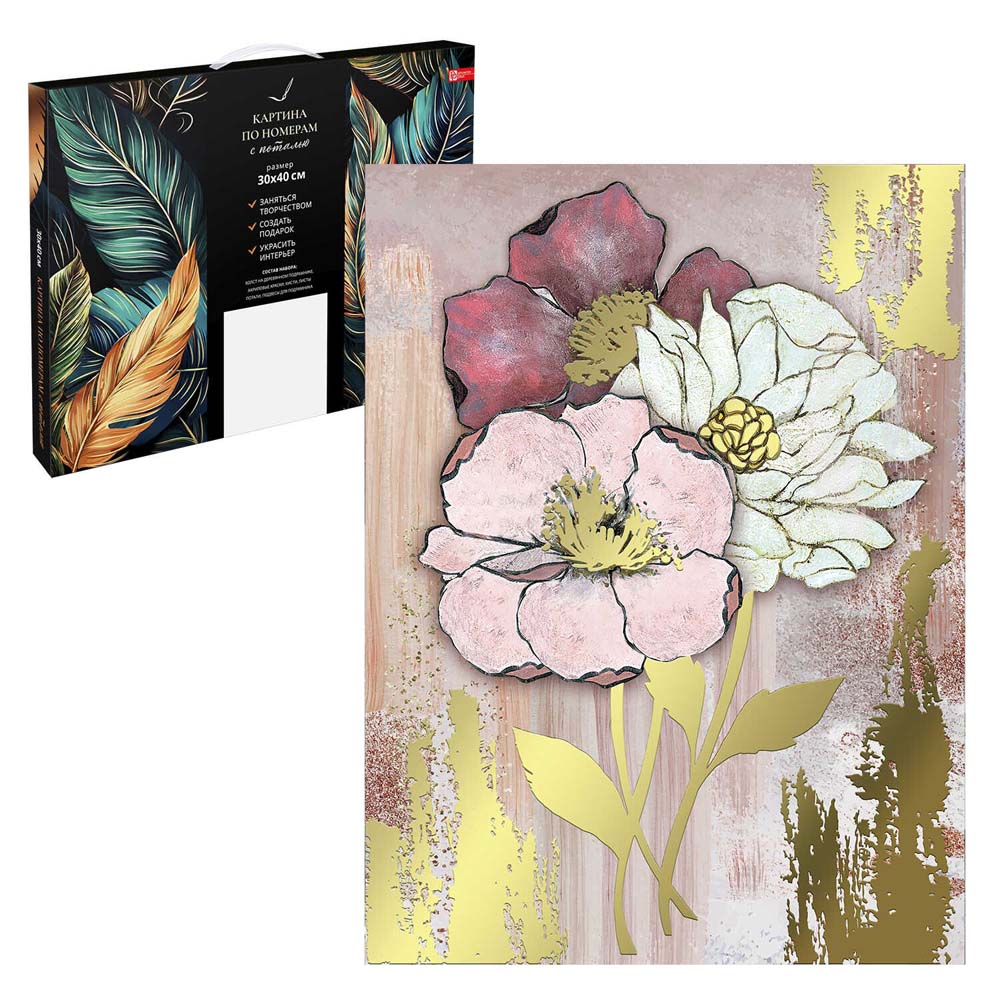 Набор д/творч. картина по номерам 30х40см с поталью "цветы" (феникс+)