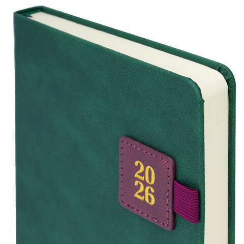 Ежедневник 2026 а5 brauberg "accent" зелёный/бордовый тонир.блок,кож.зам.